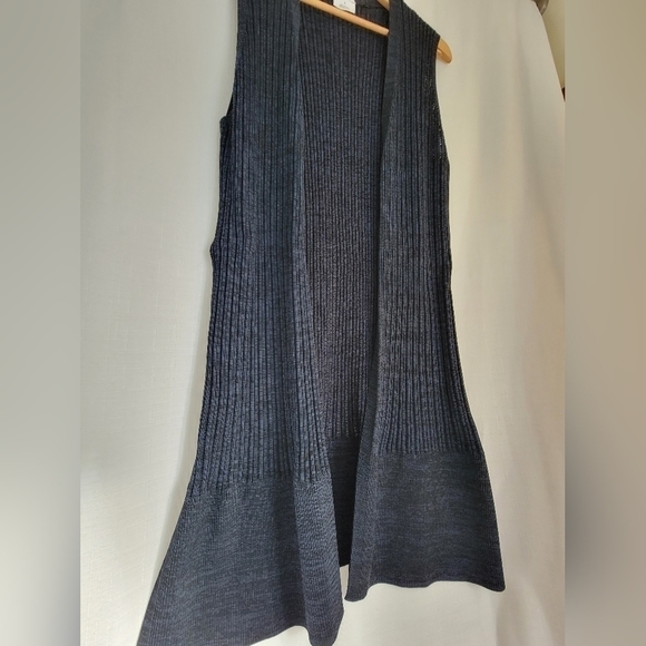 Nwot DKNY Heathered Blue Ribbed Sleeveless Cardigan - Picture 2 of 16